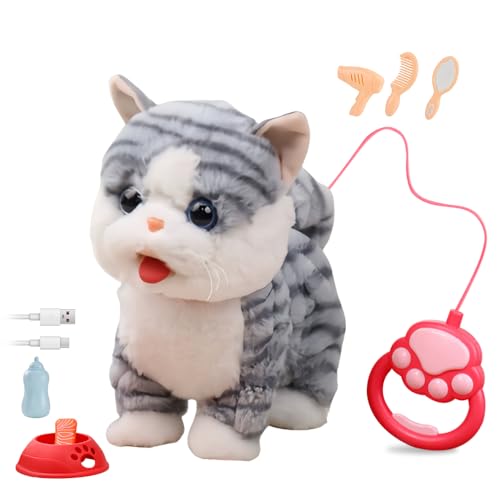 IXYHKB Katze Spielzeug Kinder, Spielzeug Katze der MIAU Und Bellt mit LeineKatze, Interaktives Elektrisch spielzeugs für Kinder, Katze mit Leine der MIAU und Bellt für Kinders (Englische Katze) von IXYHKB