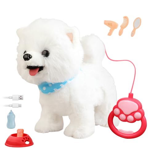 IXYHKB Hund Spielzeug Kinder, Spielzeug Hund der Läuft Und Bellt mit LeineHund, Interaktives Elektrisch spielzeugs für Kinder, hunds mit Leine der Läuft und Bellt für Kinders(Samojede) von IXYHKB