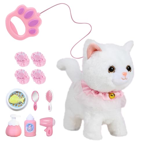 IXYHKB Hund Spielzeug Kinder, Spielzeug Hund der Läuft Und Bellt mit LeineHund, Interaktives Elektrisch spielzeugs für Kinder, hunds mit Leine der Läuft und Bellt für Kinders (Weiße Katze) von IXYHKB
