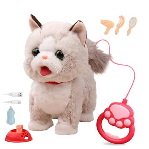 IXYHKB Katze Spielzeug Kinder, Spielzeug Katze der Läuft Und Bellt mit LeineHund, Interaktives Elektrisch spielzeugs für Kinder, Katzes mit Leine der Läuft und Bellt für Kinders (Puppenkatze) von IXYHKB