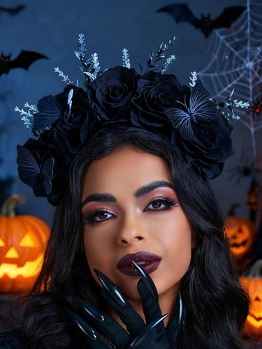 IYOU Tag der Toten Stirnband Schwarze Rose Blume Haarbänder Schmetterling Kostüm Kopfstück Rave Karneval Festival Halloween Haarschmuck für Frauen IYOU Tag der Toten Stirnband Schwarze Rose Blume Haarbänder Schmetterling Kostüm Kopfstück Rave Karneval Festival Halloween Haarschmuck für Frauen von IYOU