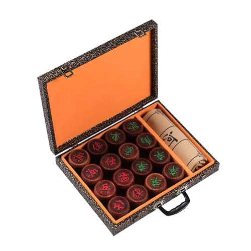 2 Player Strategy Board Games Sandalwood Chinese Chess Set Xiangqi Puzzle Games Travel Games with Gift Box and Leather Chessboard(Size:4.8cm/1.9in) von IYUESQ
