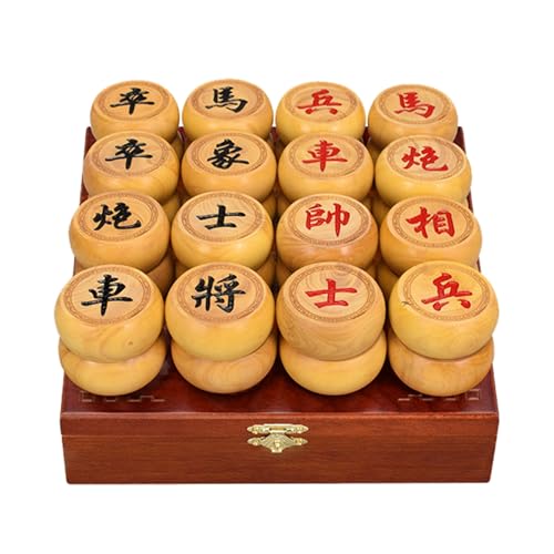 Boxwood Chinese Chess Set with Leather Board Gift Box Xiangqi for 2 Players Traditional Portable Chinese Chess Travel Board Game Set(5.8cm/2.3in) von IYUESQ