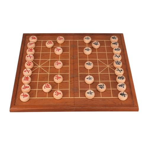Chinese Chess Game Set Beechwood Portable Xiangqi with Wooden Foldable Board Tabletop Strategy Game for 2 Players(2.6cm/1in) von IYUESQ
