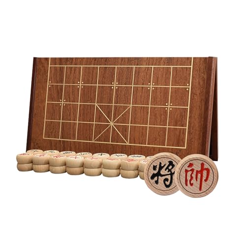 Chinese Chess Game Set Beechwood Portable Xiangqi with Wooden Foldable Board Tabletop Strategy Game for 2 Players(3.8cm/1.5in) von IYUESQ