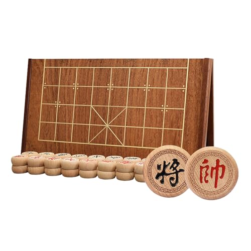 Chinese Chess Game Set Beechwood Portable Xiangqi with Wooden Foldable Board Tabletop Strategy Game for 2 Players(4.8cm/1.9in) von IYUESQ
