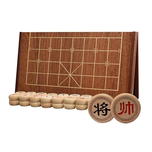 Chinese Chess Game Set Beechwood Portable Xiangqi with Wooden Foldable Board Tabletop Strategy Game for 2 Players(5.8cm/2.3in) von IYUESQ