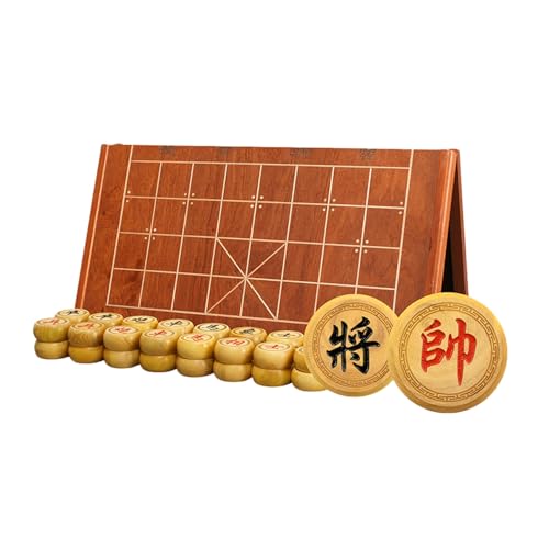 Chinese Chess Game Set Boxwood Portable Xiangqi with Wooden Foldable Board Tabletop Strategy Game Travel Board Game for 2 Players(5.8cm/2.3in) von IYUESQ