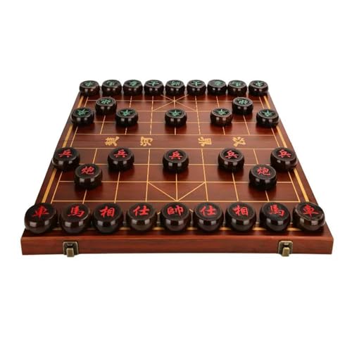 Chinese Chess Game Set Ebony Portable Xiangqi with Folding Board Tabletop Educational Strategy Game for 2 Players for Teens Adults Family(Size:4.8cm/1.9in) von IYUESQ