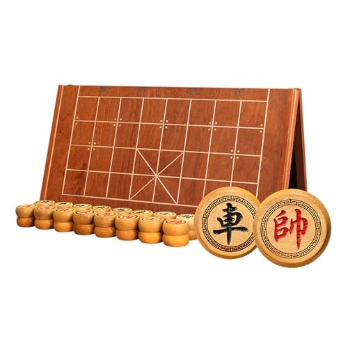 Chinese Chess Game Set with Foldable Chessboard Gold Sandalwood Xiangqi Tabletop Strategy Game Travel Board Game for 2 Players(5.8cm/2.3in) von IYUESQ