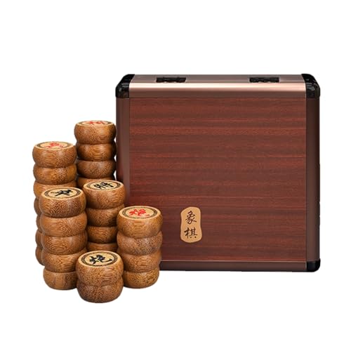 Chinese Chess Traditional Xiangqi Portable Travel Board Game Set with Wenge Pieces, Leather Chessboard & Storage Box(Aluminum Box,5.8cm/2.3in) von IYUESQ