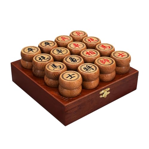 Chinese Chess Traditional Xiangqi Portable Travel Board Game Set with Wenge Pieces, Leather Chessboard & Storage Box(Wooden Box,3.8cm/1.5in) von IYUESQ