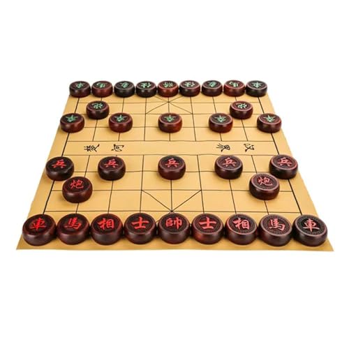 Chinese Xiangqi Chess Set Ebony 2 Players Educational Strategy Board Games Puzzle Games Travel Games with Leather Chessboard(Size:4.8cm/1.88in) von IYUESQ