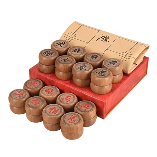 Chinese Xiangqi for 2 Players Strategy Game Portable Chinese Chess Travel Board Game Set with Leather Chessboard(Agarwood) von IYUESQ