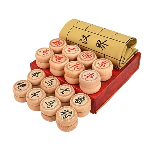 Chinese Xiangqi for 2 Players Strategy Game Portable Chinese Chess Travel Board Game Set with Leather Chessboard(Beechwood) von IYUESQ