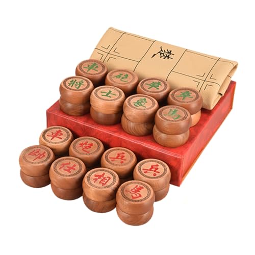 Chinese Xiangqi for 2 Players Strategy Game Portable Chinese Chess Travel Board Game Set with Leather Chessboard(Black Gold Sandalwood) von IYUESQ