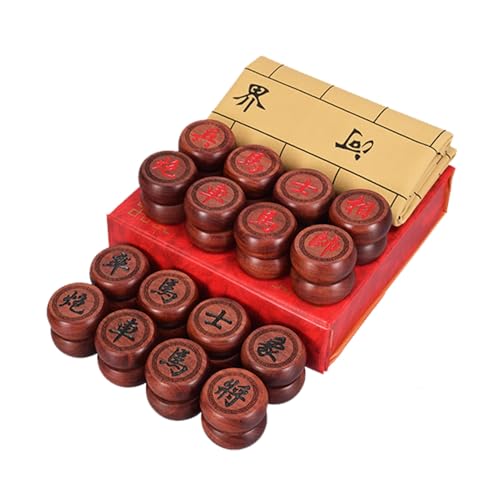 Chinese Xiangqi for 2 Players Strategy Game Portable Chinese Chess Travel Board Game Set with Leather Chessboard(Blood Sandalwood) von IYUESQ
