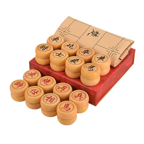 Chinese Xiangqi for 2 Players Strategy Game Portable Chinese Chess Travel Board Game Set with Leather Chessboard(Boxwood) von IYUESQ