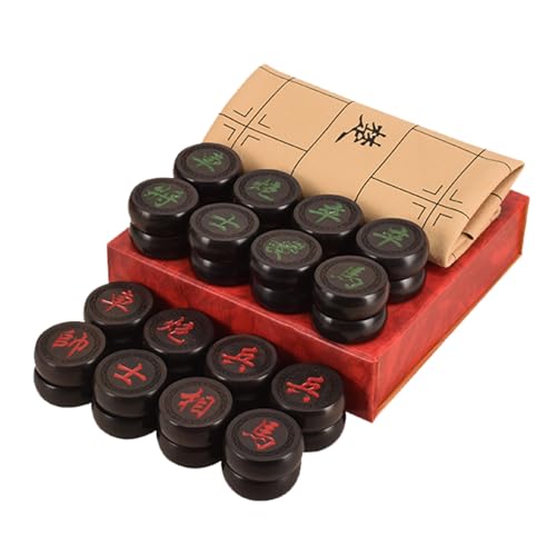 Chinese Xiangqi for 2 Players Strategy Game Portable Chinese Chess Travel Board Game Set with Leather Chessboard(Ebony) von IYUESQ