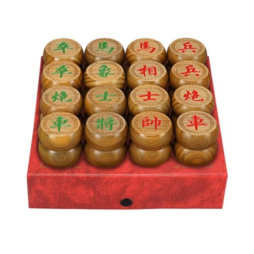 Chinese Xiangqi for 2 Players Strategy Game Portable Chinese Chess Travel Board Game Set with Leather Chessboard(Green Sandalwood) von IYUESQ