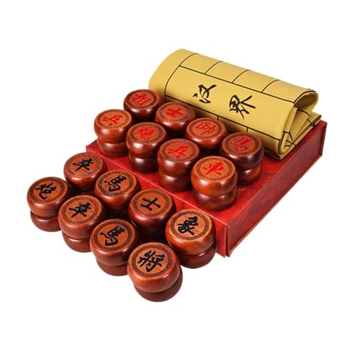 Chinese Xiangqi for 2 Players Strategy Game Portable Chinese Chess Travel Board Game Set with Leather Chessboard(Red Rosewood) von IYUESQ