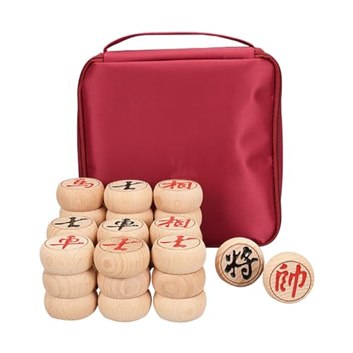 Chinese Xiangqi for 2 Players Traditional Portable Chinese Chess Travel Board Game Set with Beechwood Pieces and Leather Chessboard(3.8cm/1.5in) von IYUESQ