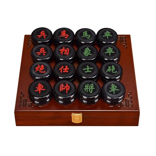 Strategy Game for 2 Players Chinese Chess Traditional Xiangqi Portable Travel Board Game Set with Agate Piece(Black) von IYUESQ
