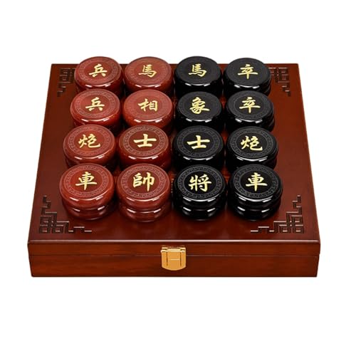 Strategy Game for 2 Players Chinese Chess Traditional Xiangqi Portable Travel Board Game Set with Agate Piece(Black+red) von IYUESQ