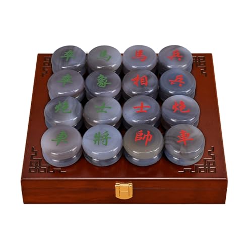 Strategy Game for 2 Players Chinese Chess Traditional Xiangqi Portable Travel Board Game Set with Agate Piece(Gray) von IYUESQ