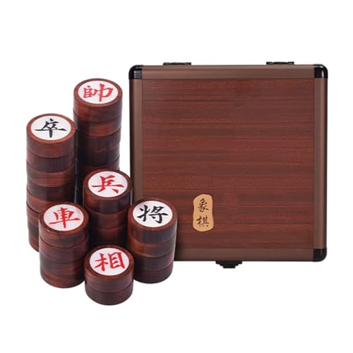 Strategy Game for 2 Players Chinese Chess Traditional Xiangqi Portable Travel Board Game Set with Blood Sandalwood Piece & Leather Chessboard(Aluminum Box) von IYUESQ