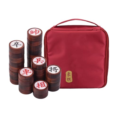 Strategy Game for 2 Players Chinese Chess Traditional Xiangqi Portable Travel Board Game Set with Blood Sandalwood Piece & Leather Chessboard(Bag) von IYUESQ