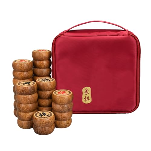 Traditional Chinese Xiangqi for 2 Players Portable Chinese Chess Travel Board Game Set with Wenge Pieces and Leather Chessboard(4.8cm/1.9in) von IYUESQ