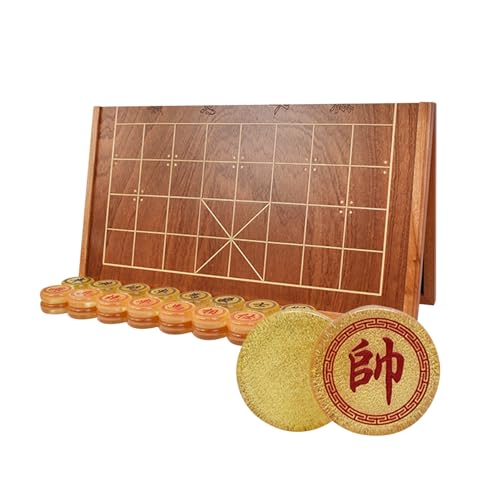 Xiangqi Acrylic Chinese Chess Set with Foldable Wooden Chessboard Puzzle Games Travel Board Games Strategy Games for 2 Players(Gold) von IYUESQ