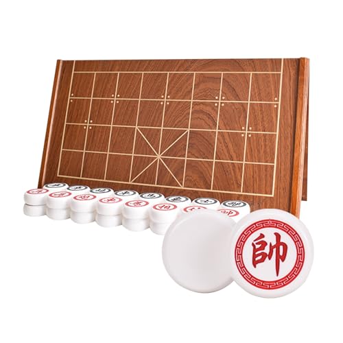Xiangqi Acrylic Chinese Chess Set with Foldable Wooden Chessboard Puzzle Games Travel Board Games Strategy Games for 2 Players(White) von IYUESQ