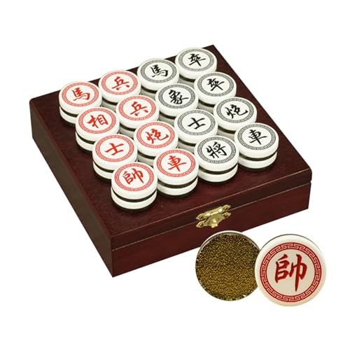 Xiangqi Acrylic Chinese Chess Set with Leather Chessboard Puzzle Games Travel Board Games Strategy Games for 2 Players(Black Gold) von IYUESQ