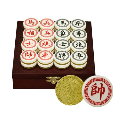 Xiangqi Acrylic Chinese Chess Set with Leather Chessboard Puzzle Games Travel Board Games Strategy Games for 2 Players(Gold) von IYUESQ