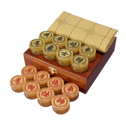 Xiangqi Acrylic Chinese Chess Set with Leather Chessboard Puzzle Games Travel Board Games Strategy Games for 2 Players(Gold) von IYUESQ