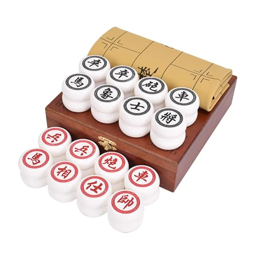 Xiangqi Acrylic Chinese Chess Set with Leather Chessboard Puzzle Games Travel Board Games Strategy Games for 2 Players(White) von IYUESQ