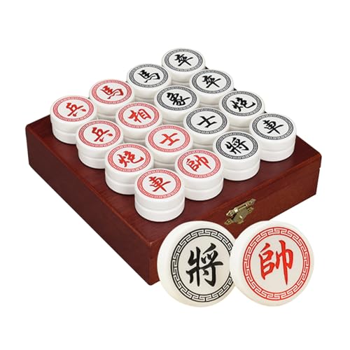 Xiangqi Acrylic Chinese Chess Set with Leather Chessboard Puzzle Games Travel Board Games Strategy Games for 2 Players(White) von IYUESQ