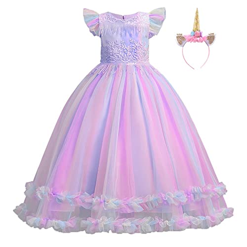 IZKIZF Einhorn-Kostüm für Mädchen, langes Maxi-Tüllkleid mit Stirnband, Prinzessinnengeburtstag, Party, Halloween, Cosplay, Outfits, Regenbogen-Violett, Größe 10–11 Jahre IZKIZF Einhorn-Kostüm für Mädchen, langes Maxi-Tüllkleid mit Stirnband, Prinzessinnengeburtstag, Party, Halloween, Cosplay, Outfits, Regenbogen-Violett, Größe 10–11 Jahre von IZKIZF