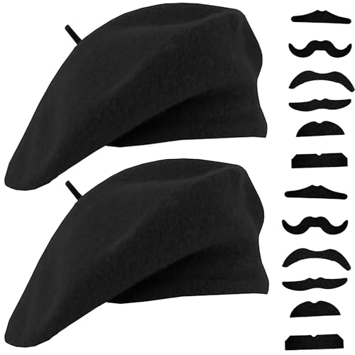 IZUS Baskenmütze für Erwachsene, französischer Künstler, 2 Stück mit 12 Moustache für Mime-Kostüm, Halloween, Cosplay-Zubehör, 2 Stück Schwarz, Medium IZUS Baskenmütze für Erwachsene, französischer Künstler, 2 Stück mit 12 Moustache für Mime-Kostüm, Halloween, Cosplay-Zubehör, 2 Stück Schwarz, Medium von IZUS