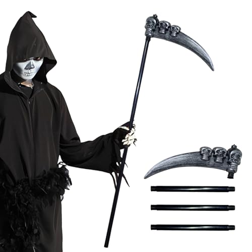 Halloween Sense mit Totenköpfen, Grim Reaper Sichel 90 cm, Todessense Halloween Waffen, Kunststoff Sensenmann Sense Requisite Wiederverwendbar für Halloween Karneval Kostüm Party Cosplay von Iamred