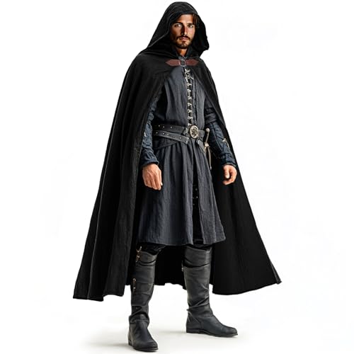 Ibeauti Renaissance-Umhang mit Kapuze, Leinen, Halloween, Mittelalter-Kostüm, Umhang für Damen und Herren, Schwarz Ibeauti Renaissance-Umhang mit Kapuze, Leinen, Halloween, Mittelalter-Kostüm, Umhang für Damen und Herren, Schwarz von Ibeauti