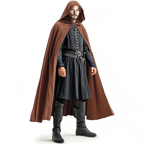 Ibeauti Renaissance-Umhang mit Kapuze, Leinen, Halloween, Mittelalter-Kostüm, Umhang für Damen und Herren (Braun) von Ibeauti