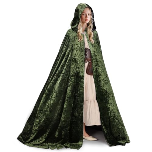 Ibeauti Samt-Umhang mit Kapuze für Damen, volle Länge, Halloween, Hexe, Vampir, Renaissance, Mittelalter-Kostüm, Umhang (grün) von Ibeauti