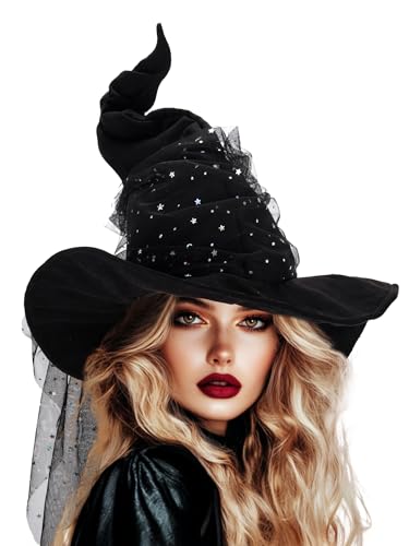 Ibeauti Zaubererhut für Erwachsene, Halloween-Kostüm, Hexenhut, Cosplay-Zubehör (schwarzes Netz) von Ibeauti