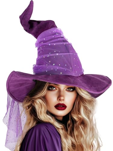 Ibeauti Zaubererhut für Erwachsene, Halloween-Kostüm, Hexenhut, Cosplay-Zubehör (violettes Netz) von Ibeauti