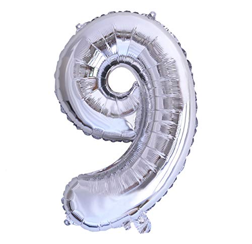 Folienballon Nummer 9 Silber Riesige Luftballons Zahl Silber Party Geburtstag Dekoration Jubiläum Hochzeit Größe 70cm mit Zubehör zum Aufblasen von Luft oder Helium von Ibera