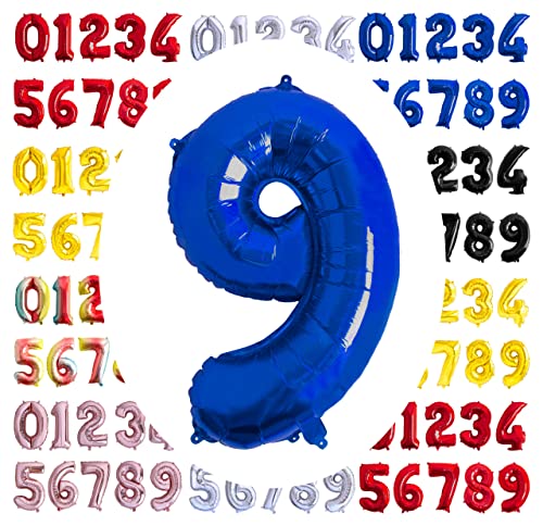 Folienballon Nummer 9 blau Riesige Luftballons Nummer 9 Party Geburtstag Dekoration Jubiläum Hochzeit Größe 70cm mit Zubehör zum Aufblasen von Luft oder Helium von Ibera