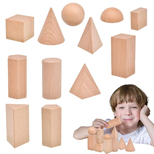 Ibuloule Geometrische Blöcke, geometrische Mini-Festkörper - Geometrische Formen 3D-Formblöcke,Montessori-Lernspielzeug, Mathematik- und Geometrie-Bildung, Grundfarben-Set mit geometrischen Formen von Ibuloule